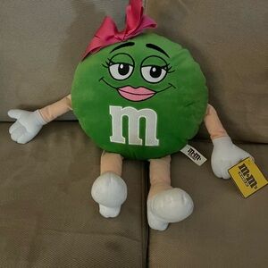 Plush beanbag Green Mrs M&M plush stuffed Toy with pink ribbon 15 inch